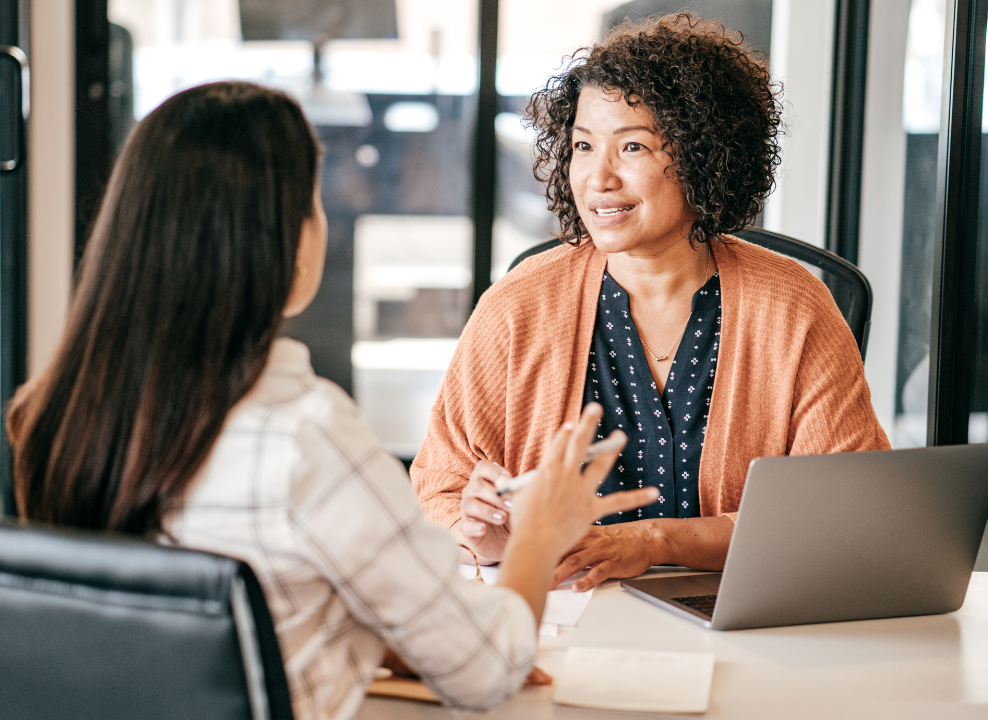Diverse hiring manager conducting an employee exit interview